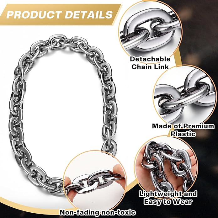 Remuuly Plastic Chain Necklace Chunky Big Fake Necklace Hip Hop Rapper Giant Turnover Chain Costume for Halloween