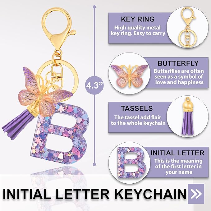 Alphabet Initial Letter Keychain Cute Heart Resin - Letter Keychain for Backpack Charms - Initial Keychains for Women