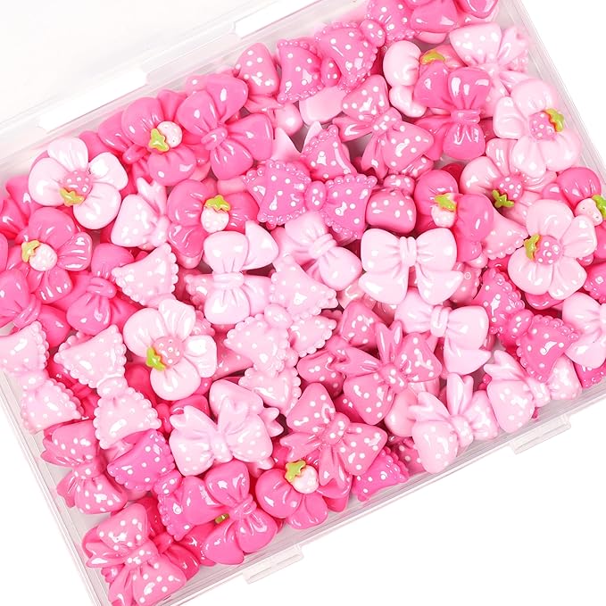Resin Charms Slime Charms 50Pcs Pink Resin Bow Embellishments Bulk Mixed Ornament Decorations Accessories