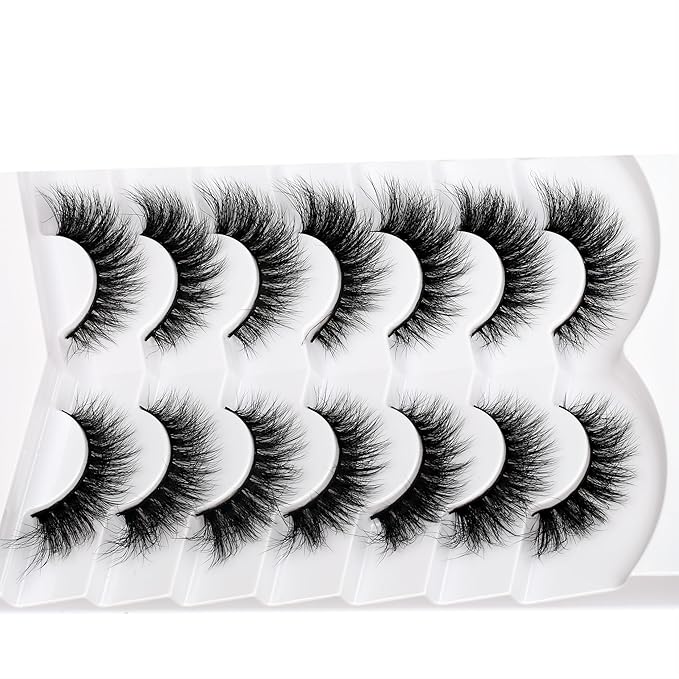 Pooplunch Cat Eye Look Natural Extensions Volume False Eyelashes 16MM Wispy Fluttery Faux Mink Lash 8D Fake Eyelashes Strips 7 Pairs Pack