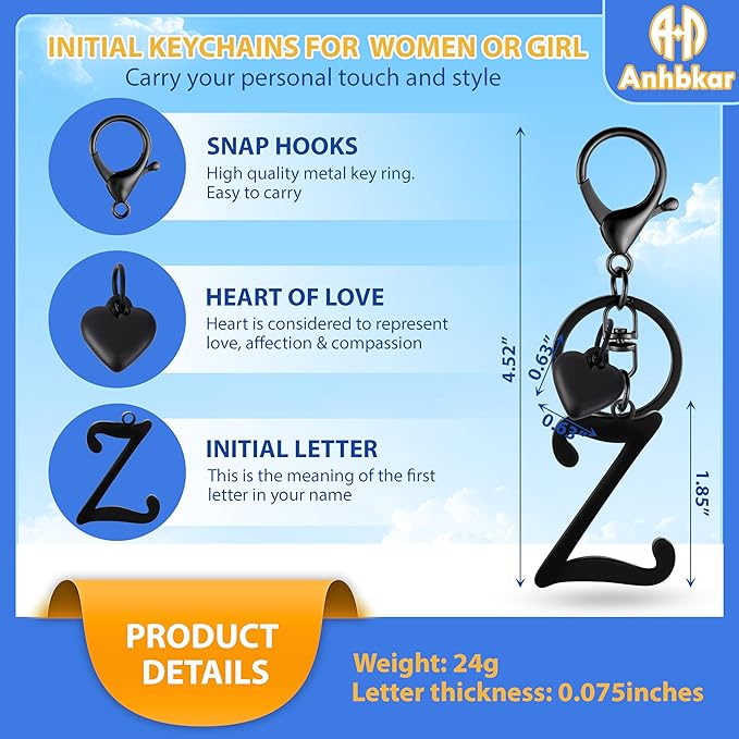 A-Z Heart Initial Letter Keychain, Stainless Steel Alphabet Charm for Handbags, Gift for Women and Girls