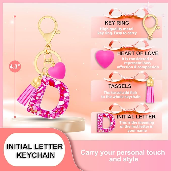 Initial Keychains for Women with Cute Heart Resin - Alphabet Letter Keychain for Bag, Backpacks, Purse or Car key