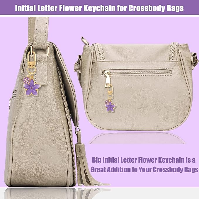 XGALBLA Cute Flower Initial Letter Keychain for Women, Flower Charms, Bag & Purse Charms for Handbags & Backpacks Accessories