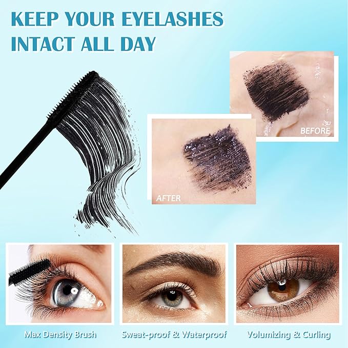 Mascara for Older Women 60 Plus, Waterproof Lengthening Mascara for Seniors with Thinning Lashes, Prime Máscara Black Volume and Length, Long Stay, Tube Hypoallergenic Máscara for Sensitive Eyes-2pc