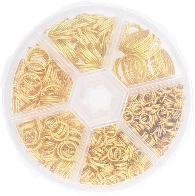 Mandala Crafts Assorted Gold Colored Double Jump Rings for Jewelry Making - 540 Pcs Mini Split Key Rings Set for Crafts, DIY Keychains, and Accessories