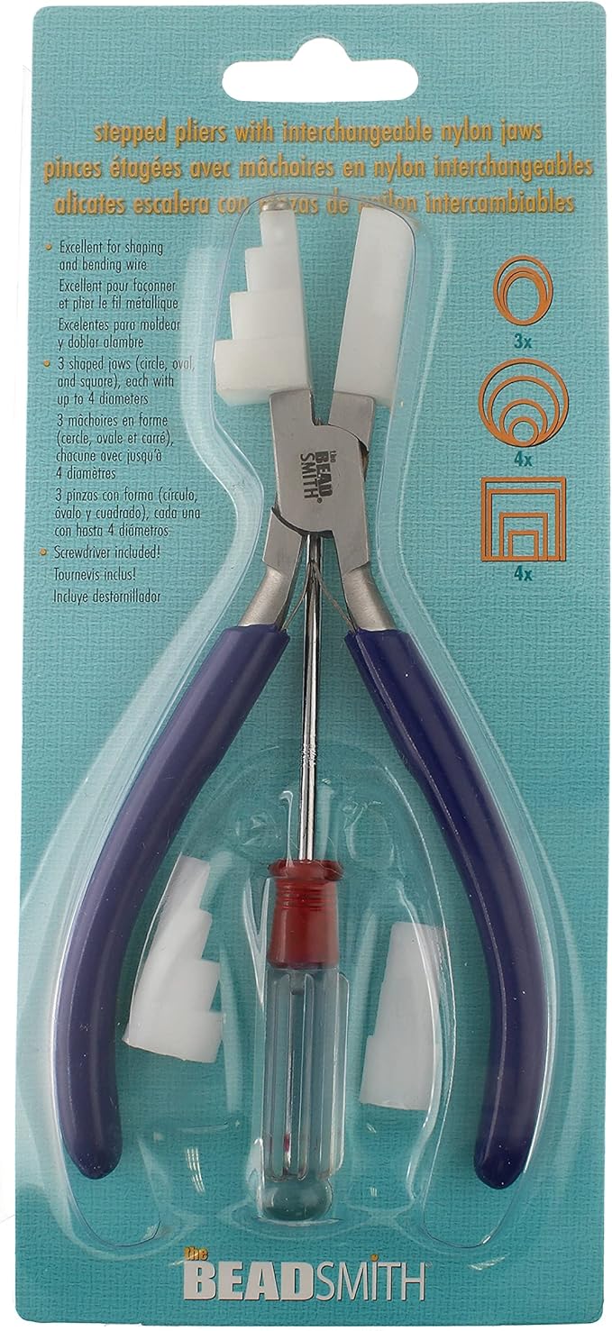 The Beadsmith Stepped Plied with Interchangeable Nylon Jaws – 6.5 Inches (165mm) – Comfort Grip Handle with Double Leaf Springs – Jewelry Making Tool for Bending & Shaping Wire