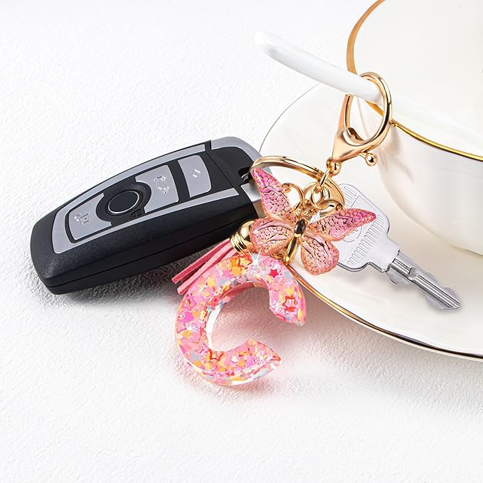 Initial letter Keychains for Women Girls Tassel Butterfly Cute Keychain for Wallet Backpack charm
