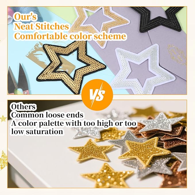 20pcs Star Iron on Patches, 5 Colors Star Embroidered Appliques Sew on Patches, Sequin & Glitter Embroidered Patches for DIY Clothes Pants Hats Shoes Bags