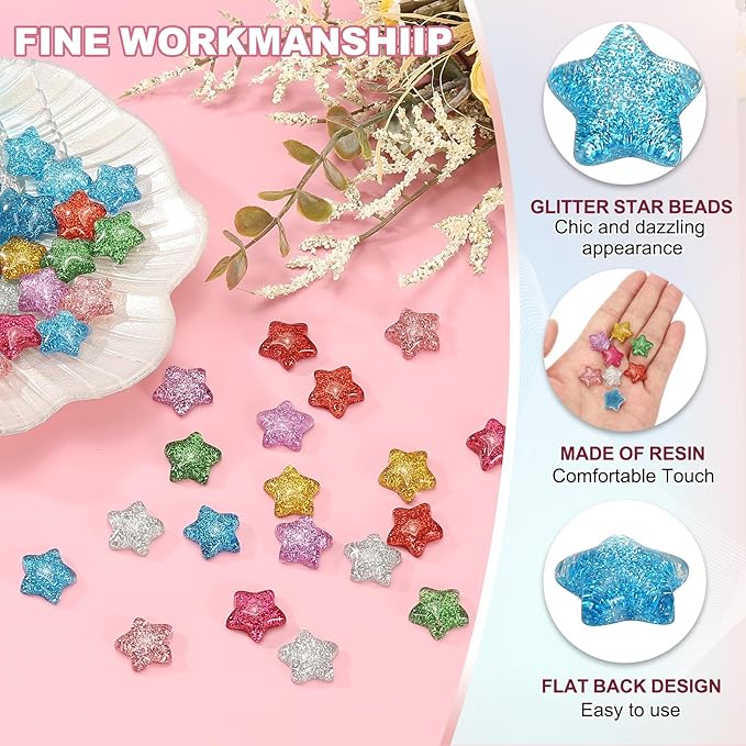 PATIKIL 30 Pcs Flat Back Resin Charms, Glitter Star Charms Bulk Mini Star Shape Flat Back Beads Embellishments for DIY Crafts Phone Case, Blue