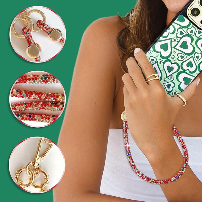 Crystal Phone Strap Crossbody and Wrist Lanyard, Anti Theft Layered & Wrist Strap Cell Phone Neck for Women