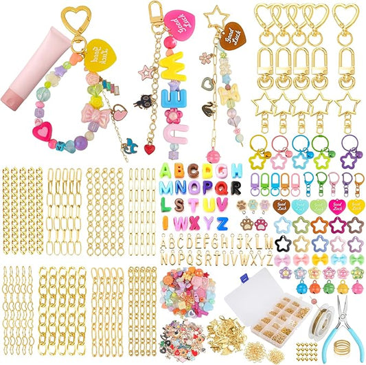 Ecoofor 501 Pcs Keychain Making Kit — Includes 30 Keychain Clips, 40 Extender Chains, 178 Charms, Beading Accessories, Jewelry Pliers — DIY Bag Charms & Jewelry Craft Kit Supplies