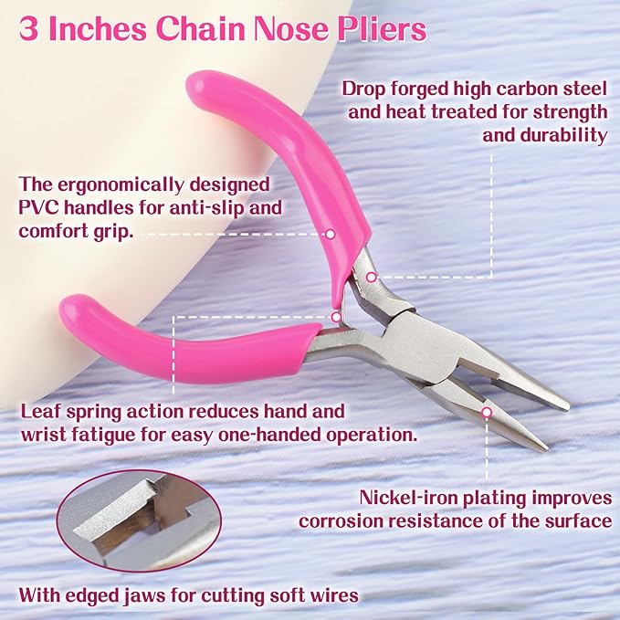 SPEEDWOX 3 Inch Chain Nose Pliers for Jewelry Making - Miniature, Pocket, Needle-Nose, Jewelry Making, Micro Pliers