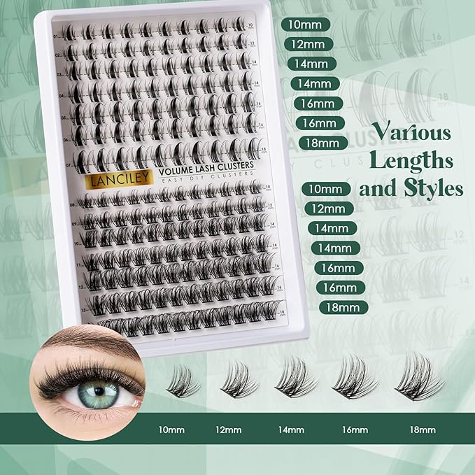 Lash Clusters Kit Natural Eyelashes 154pcs Individual Lashes 10-18mm Cluster Eyelash Extensions Wide Band Eyelash Clusters Volume False Eyelashes Lash Extension Kit With Bond & Seal & Remover-M32+M35