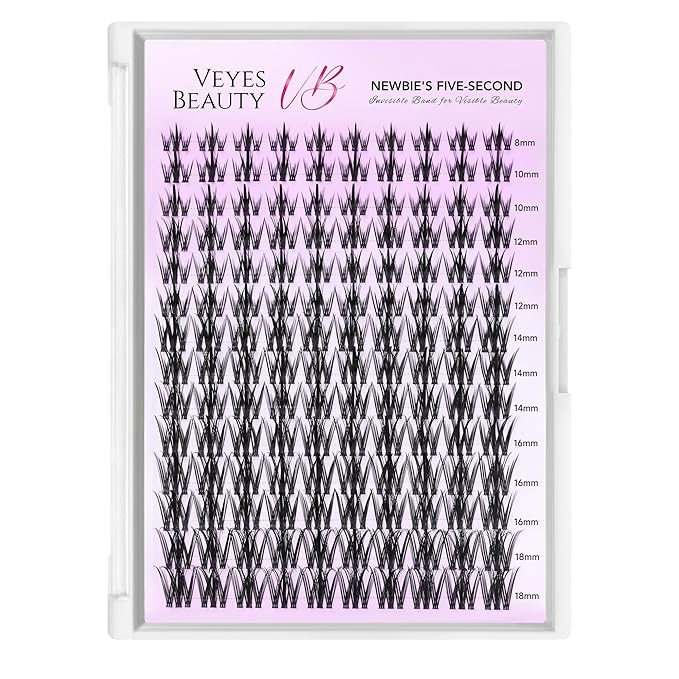 VEYESBEAUTY Lash Clusters Eyelash Extensions Thin & Invisible Band DIY Individual False Eyelashes Newbie's Five-Second Series Wispy Lash Tray for Self-application, Camellia Lashes 8-18mm Mixed Length
