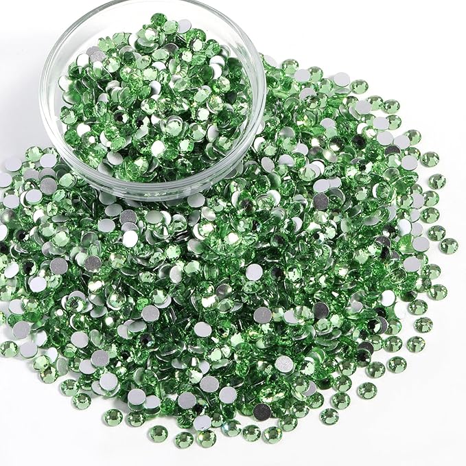 Beadsland Flatback Rhinestones Bulk,14400pcs Green Rhinestones for Nails Crafts Clothes DIY Decoration, Light Green/Peridot, SS6, 1.9-2.1mm