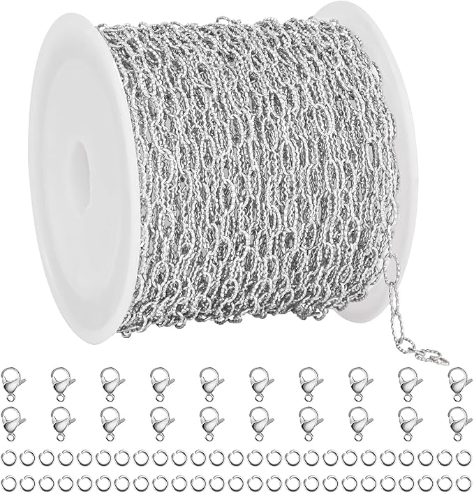 UMAOKANG 10 Meters Stainless Steel Chains Bulk on Spool Shiny Embossed Paperclip Chain for Jewelry Making