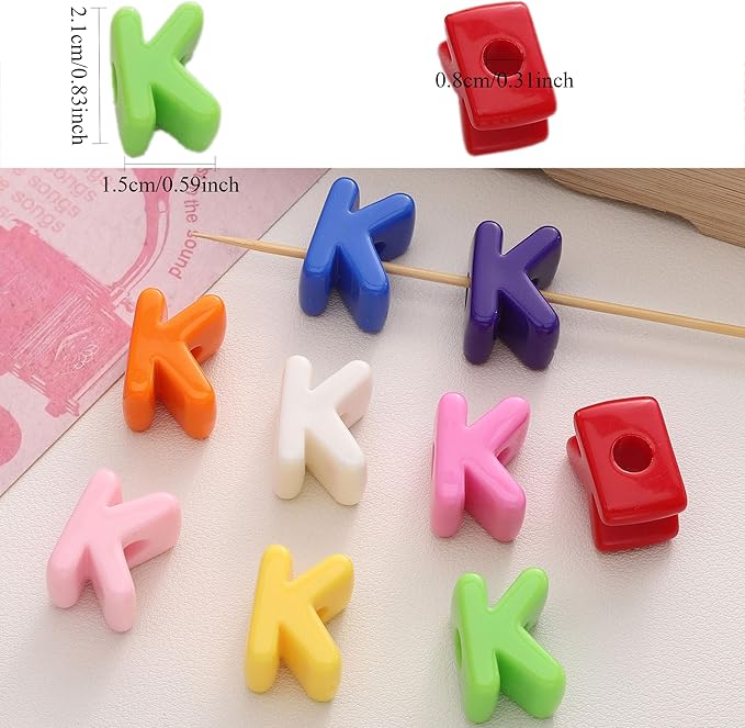 40 PCS Letter Beads 3D Acrylic 21mm x 15mm K Loose for Jewelry Making Key Chains Bracelet Necklaces Keychain Phone Bag Chain (Mixed Color K)