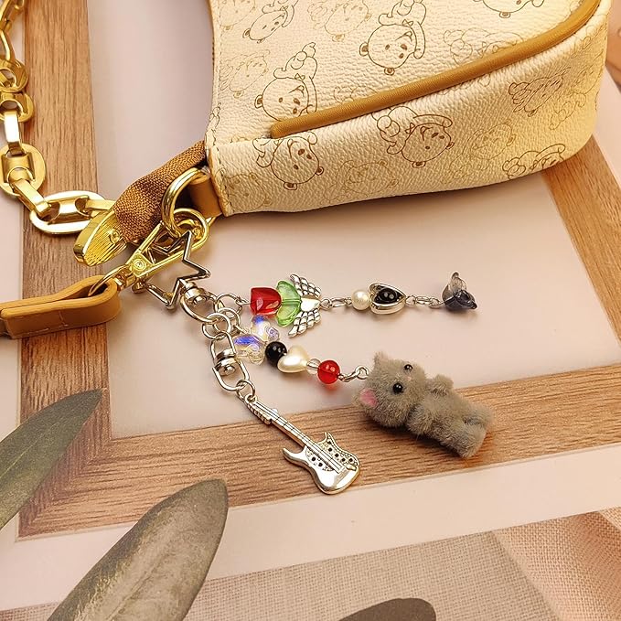 Cute Pink Keychain,Fuzzy Cat Keychain Aesthetic Y2K KeychainStylish KeychainsAccessories