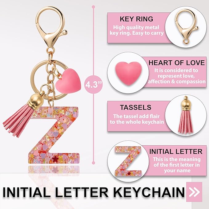 Alphabet Initial Letter Keychain Cute Heart Resin - Letter Keychain for Backpack Charms - Initial Keychains for Women