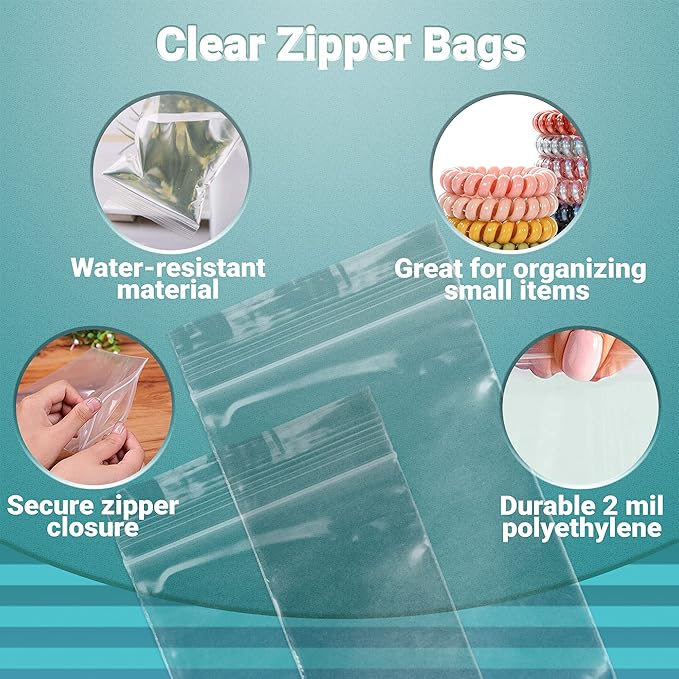 APQ Clear Plastic Reclosable Zipper Bags, 4 x 8 Inches. Pack of 1000 Reclosable Plastic Bags with Zipper Closure. 2 Mil Plastic Jewelry Bags. Waterproof Reclosable Zip Bags for Industrial Use