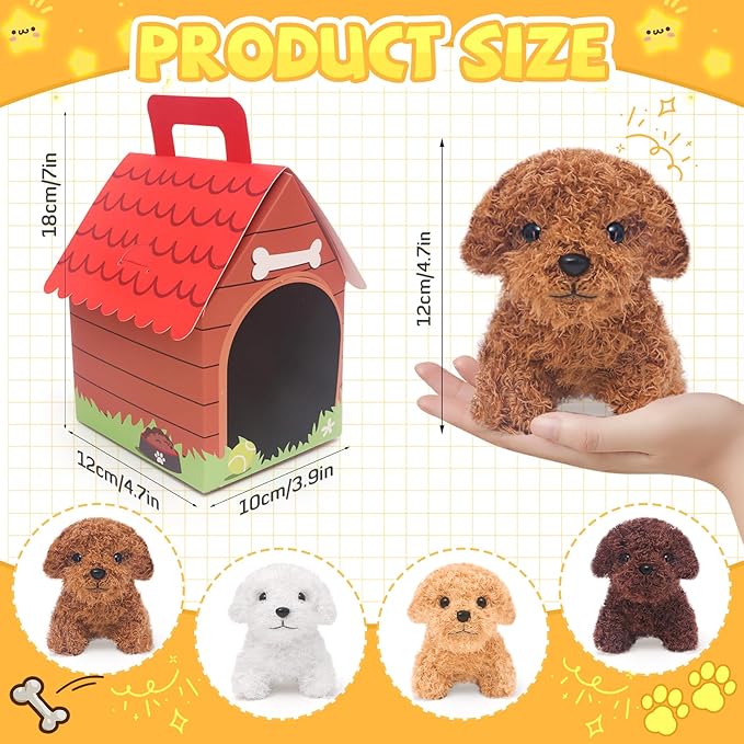 12 Pcs Mini Plush Puppy Stuffed Dogs with Keychain, Adopt A Pet Dog Party Favors Goodie Bags, Animals Bulk Gift Toys with Carton Dog House for Birthday Party Supplies