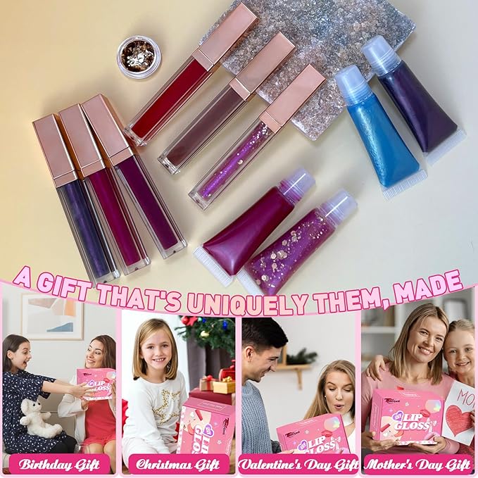 Thaluna Lip Gloss Making Kit, Fun Lip Gloss Kit to Make Your Own Lip Gloss for Girls, Women, Teens with Moisturizing Lipgloss Base, Jojoba Oil, Tubes, Pigments Lipgloss Set Christmas Gift for Women