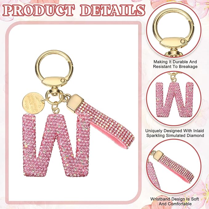 PATIKIL Initial Letter Keychain, Cute Sparkly Rhinestone Key Chain Alphabet Charm for Car Keys Handbags Purse