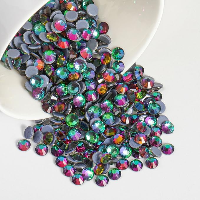 Beadsland Hotfix Rhinestones, 288pcs Crystal Rhinestones for Crafts Clothes DIY Decoration, Green Volcano, SS34, 7.0-7.3mm
