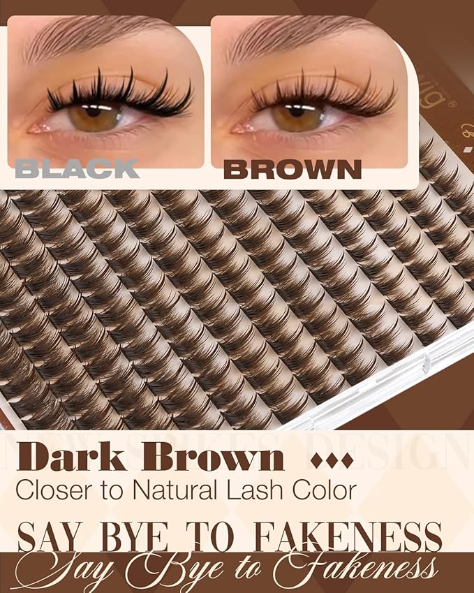 Brown Lash Clusters Wispy Eyelash Clusters 10-14MM Short Spiky Cluster Eyelash Extensions Natural Cluster Lashes Dark Brown Individual Lashes D Curly DIY Lash Extension by Lvmixwig