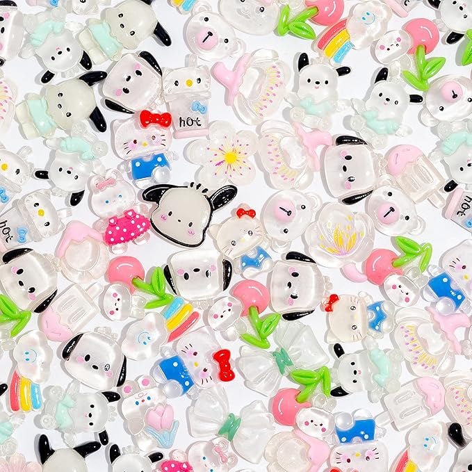 Charms 100PCS Mixed Kawaii Flatback Resin Charms for Crafts, Cabochon for DIY Projects, Slime Charm, Resin Art, Scrapbooking, Phone Case & Accessories (White/Clear)