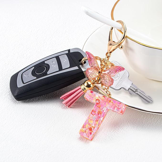 Initial letter Keychains for Women Girls Tassel Butterfly Cute Keychain for Wallet Backpack charm