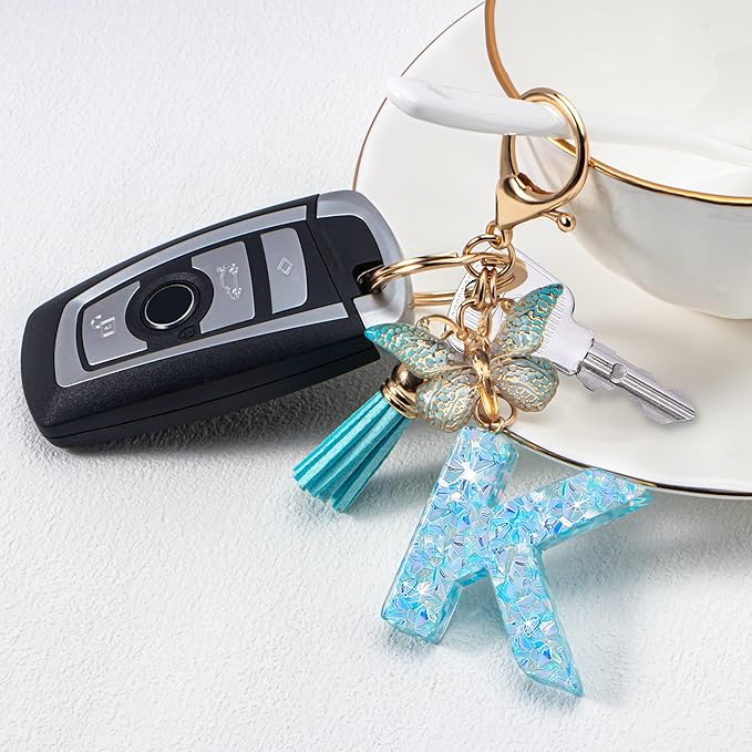 Initial letter Keychains for Women Girls Tassel Butterfly Cute Keychain for Wallet Backpack charm