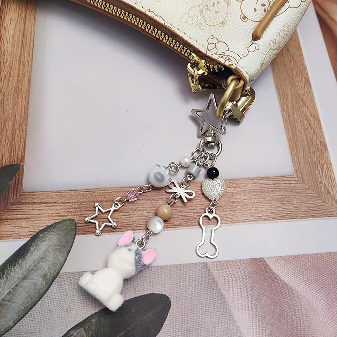 Cute Dog Keychain Fuzzy Dog Puppy Decor Keychain Aesthetic Y2K Bag Charms Stylish Dog Pendant Keychains Accessories