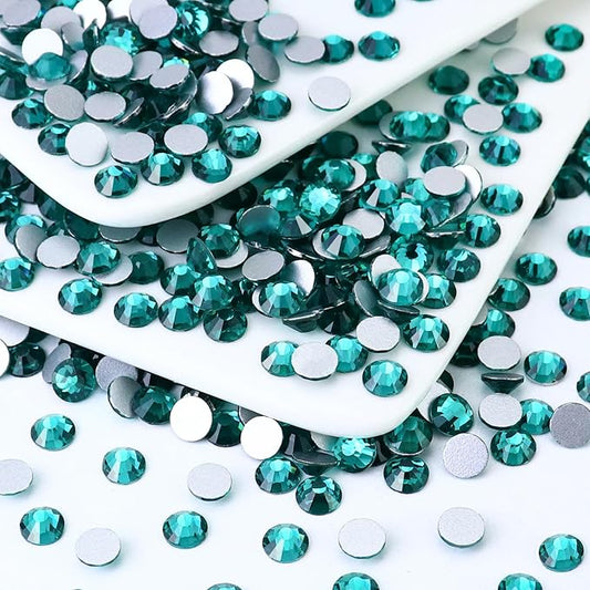 Flatback Crystal Rhinestones Round Gems for Nail Art and Craft Clothes Glue Fix, Green Zircon (3.8-4.0mm) SS16/1440PCS