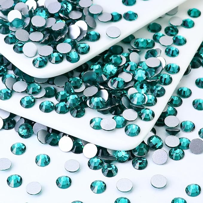 Flatback Crystal Rhinestones Round Gems for Nail Art and Craft Clothes Glue Fix, Green Zircon (1.9-2.0mm) SS6/1440PCS