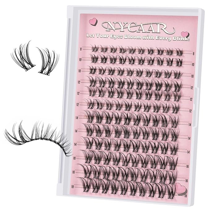 NYCAAR Lash Clusters Natural Look 120pcs D Curl 8-18MIX Eyelash Clusters Wispy Anime Individual Lashes with Soft Thin Band DIY Fluffy Lash Extension at Home(NY04)