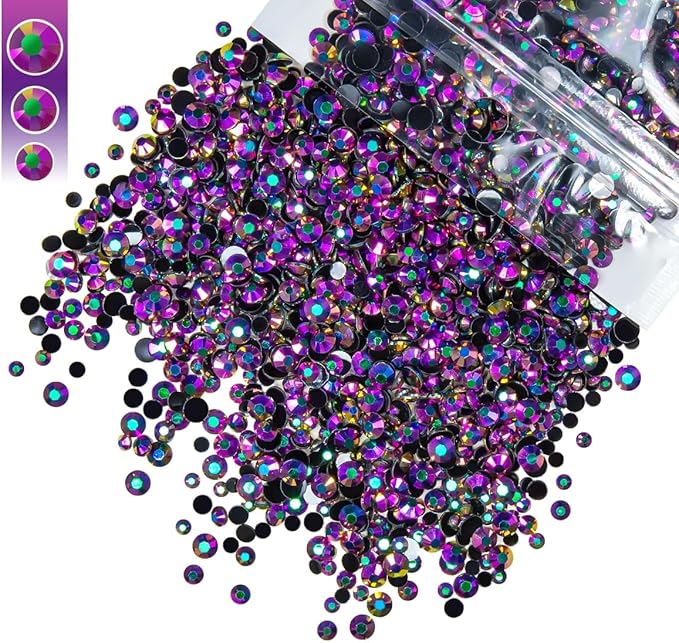 Vibrant Purple AB Resin Rhinestones for Crafting 3mm 4mm 5mm Mix Rose AB Flatback Jelly Stones SS10 SS16 SS20 Diamonds Gems for Nails Face Eyes Makeup Tumblers Bottles DIY Crafts Clothing Shoes