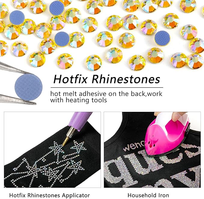 Beadsland Hotfix Rhinestones, 1440pcs Flatback Crystal Rhinestones for Crafts Clothes DIY Decoration, Citrine AB, SS12, 3.0-3.2mm