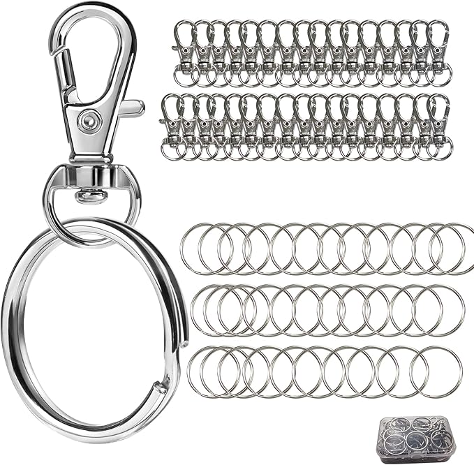 68PCS Swivel Snap Hooks with Key Rings, Metal Lobster Claw Clasp, 34PCS Keychains Clips Hooks and 34PCS Key Chain Rings, Silver