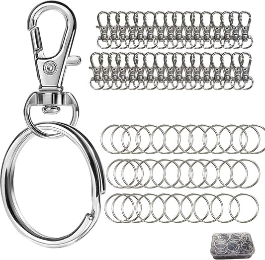 68PCS Swivel Snap Hooks with Key Rings, Metal Lobster Claw Clasp, 34PCS Keychains Clips Hooks and 34PCS Key Chain Rings, Silver