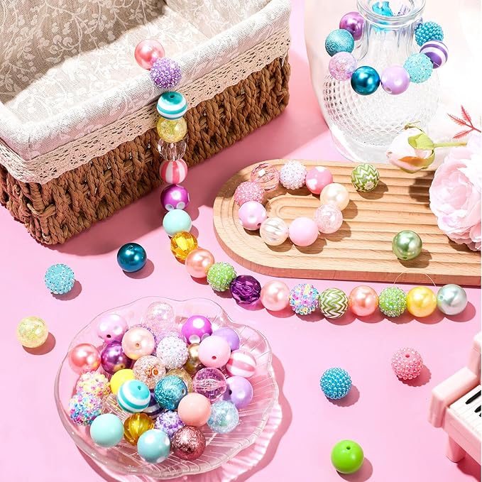 100 Pcs 20mm Rhinestone Bubblegum Beads for Pens Mixed Crystal Resin Chunky Beads for DIY Craft Keychain Necklace Bracelet Jewelry Making(Candy Color)