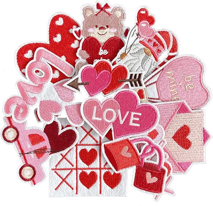WILDREEDS 12 Pieces Valentine's Day Iron on Patches, Embroidered Patch for Clothing, T-Shirt, Backpacks, Hats, Jeans, Jackets