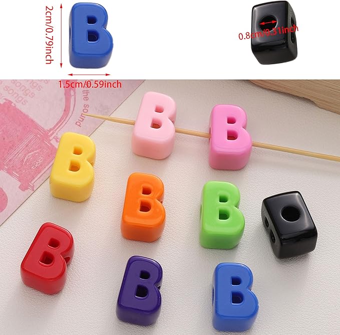 40 PCS Letter Beads 3D Acrylic 21mm x 15mm B Loose for Jewelry Making Bracelet Necklaces Keychain Phone Bag Chain Key Chains(Mixed Color B)