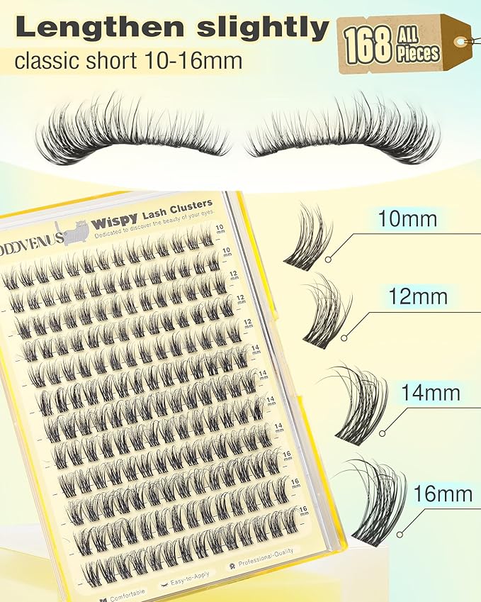 Wispy Lash Clusters Natural Fluffy Cluster Eyelash Extensions 168Pcs Waterproof Individual Lash Extensions10-16mm Eyelashes Clusters for DIY by Goddvenus （CC Curve）