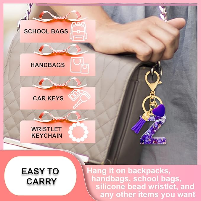 Initial Keychains for Women with Cute Heart Resin - Alphabet Letter Keychain for Bag, Backpacks, Purse or Car key