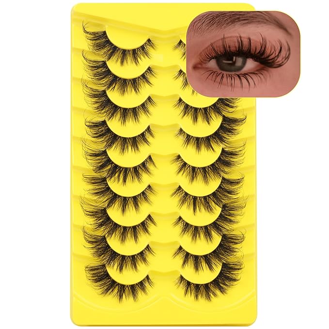 ALICROWN Lashes Cat Eye False Eyelashes Wispy Strip Fake Eyelashes Fox Eye Lashes Mink Thick Volume Eyelashes with Clear Band 9 Pairs Long False Lashes