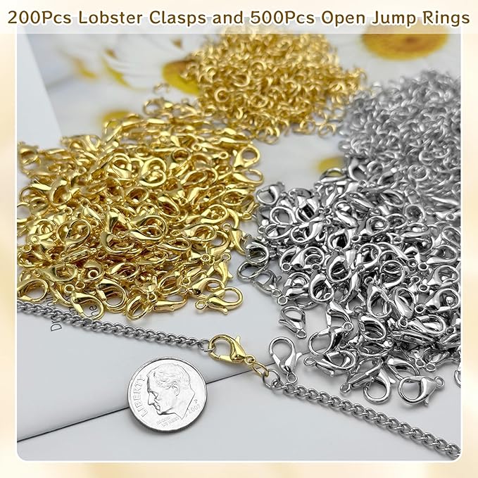 700Pcs Lobster Claw Clasps and Open Jump Rings Set, 14K Gold and Silver Necklace Clasps and Closures Lobster Parrot Trigger Clasp for Jewelry Making