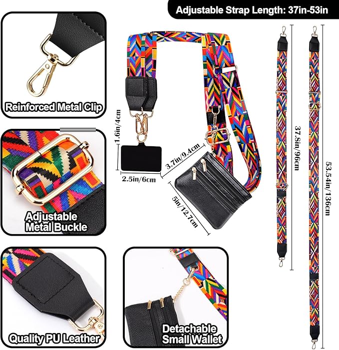 XANGNIER Clip and Go Strap for Phone with Wallet Crossbody, Phone Strap with Zippered Wallet, Adjustable Anti Theft Cellphone Lanyard for Women, Cellphone Chain Accessories,Multicolor 10