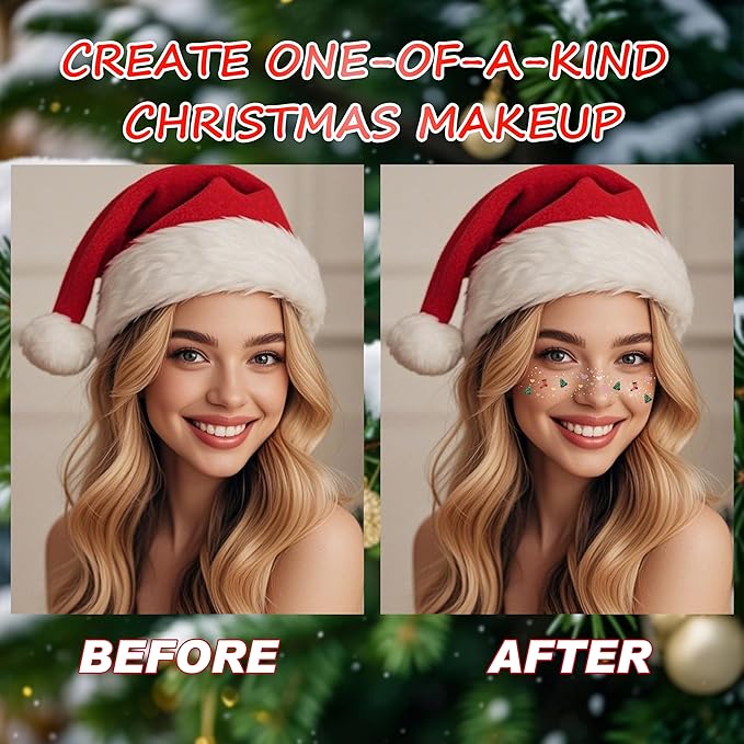 8Pcs Makeup Patchesfor Christmas,Face Glitter Patches,Glitter Freckles Face Tattoo, Sparkle Makeup Patches,Glow Up Makeup Patches,Waterproof Face Glitter Patches for Festivals and Crazy Party