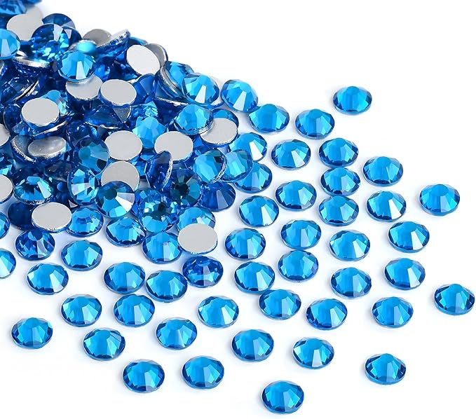 Glue Fix Crystal Flatback Rhinestones Glass Diamantes Gems for Crafting Nail Art Crafts Decorations Clothes Shoes 1.8mm (ss5 2880pcs, Capri Blue)